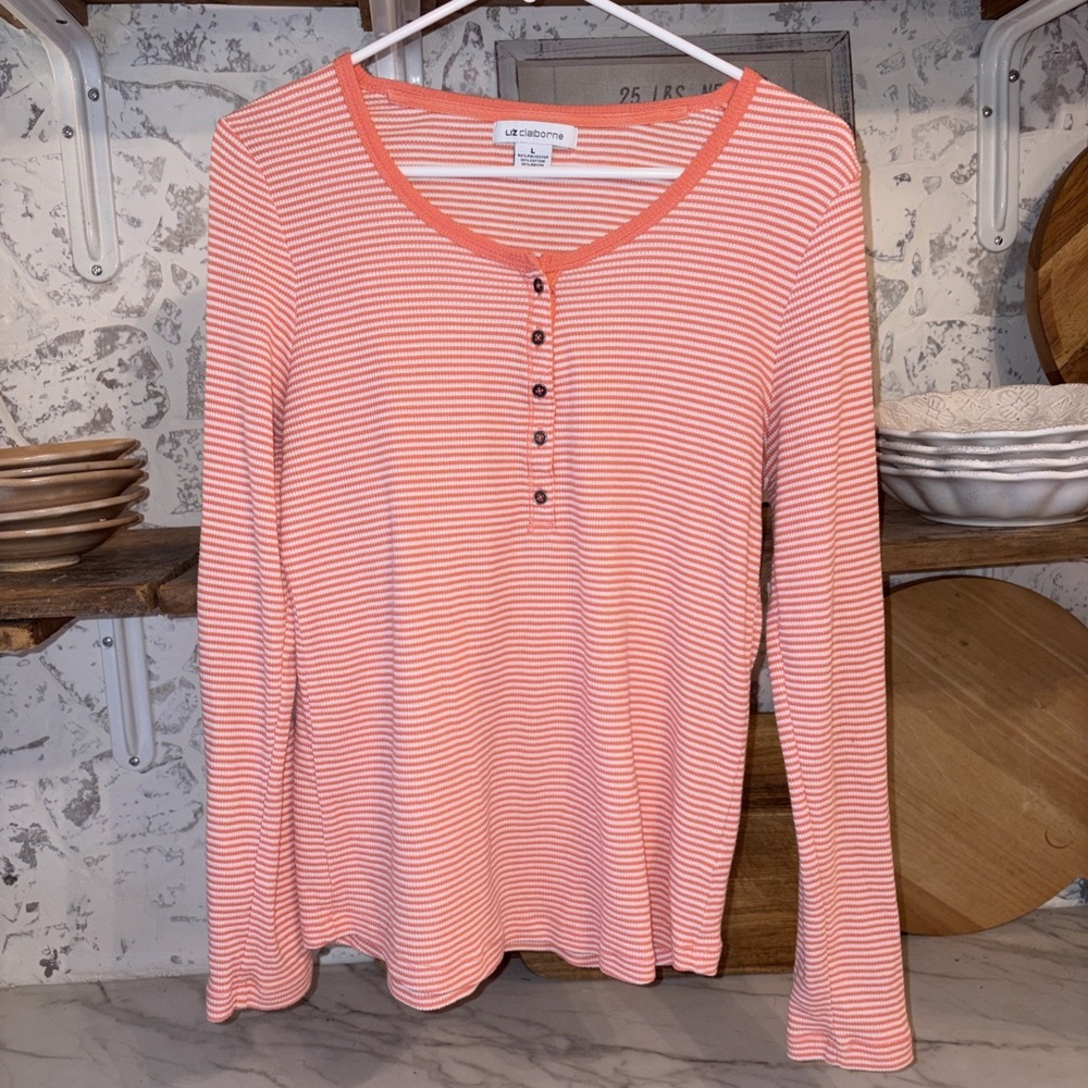 Women's Retro Stripe Fall Ribbed Henley Scoop Neck Cotton Blend Shirt Cozy
